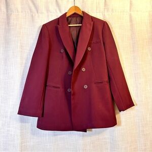 90s Burgundy Oversize Double Breasted Blazer Fall Minimalism Corporate Jacket
